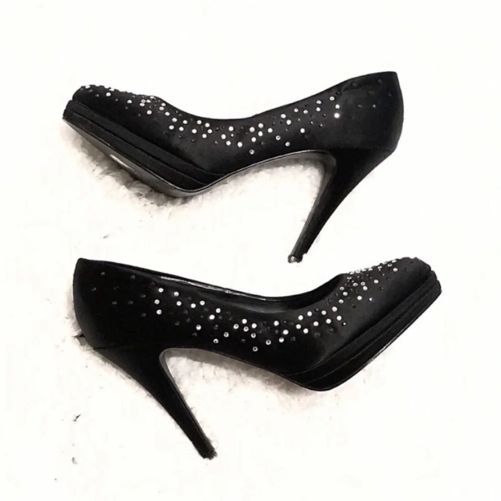 WHBM black satin embellished stiletto heels 6